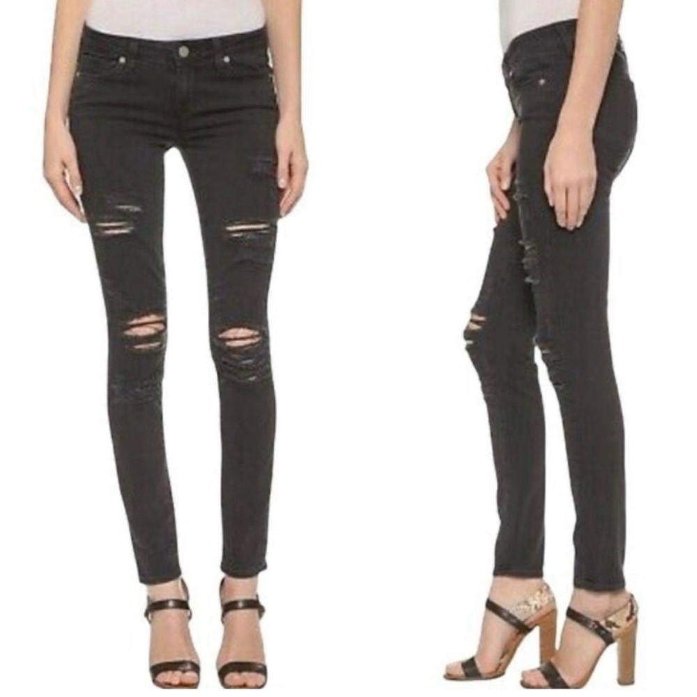 PAIGE Black Distressed Skinny Jeans